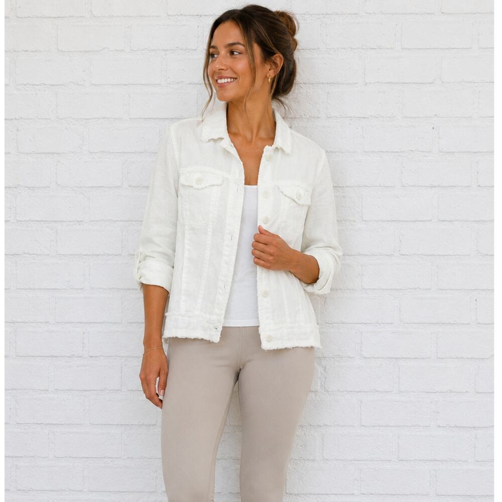 Lulu B Linen Cropped Jacket Size S White Button Front